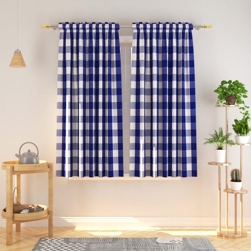NATUS WEAVER Buffalo Check Curtains 45 inches Long Cotton Basement Navy Blue and White Gingham Plaid Kitchen Window Curtain Panels Living Room Checker Drapes Bedroom Rod Pocket Window Treatment 2 Panels - Image 1